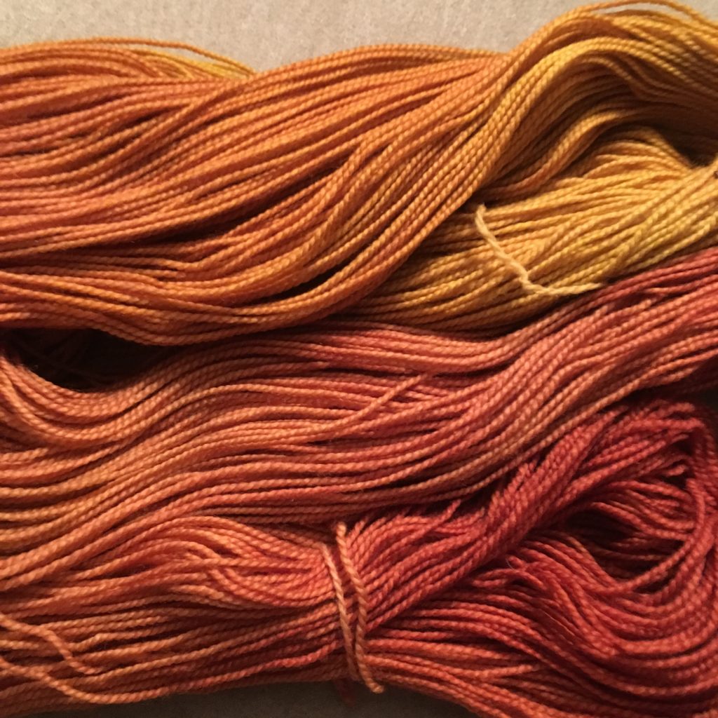 Yarn dyed with jewelweed and madder