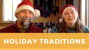 Screenshot of Rick and Sarah in Holiday Knitted Hats