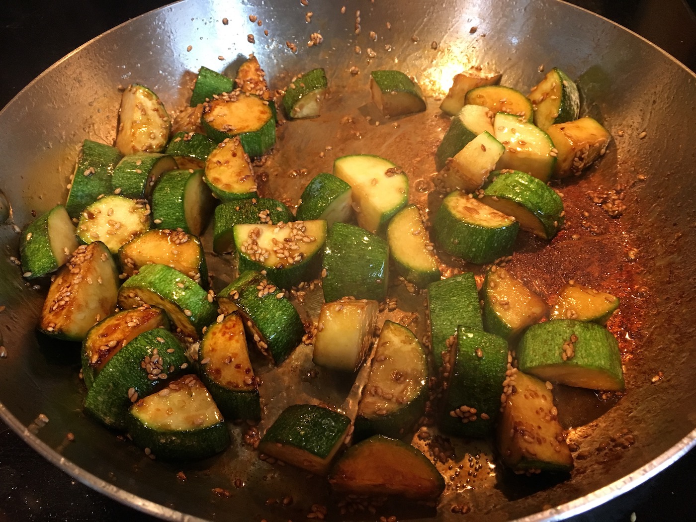 glazed zucchini in the pan