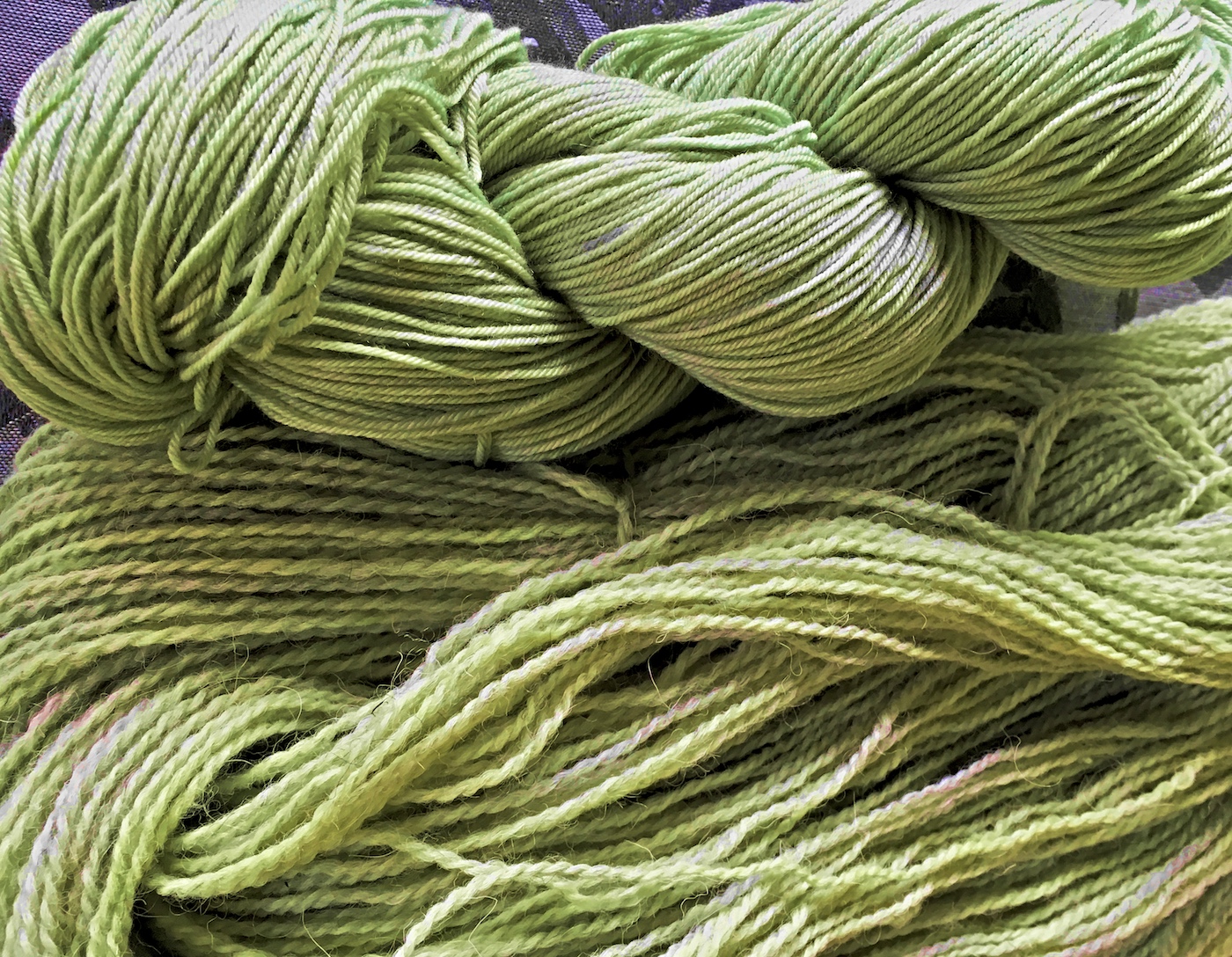 Green yarn dyed with black-eyed susans